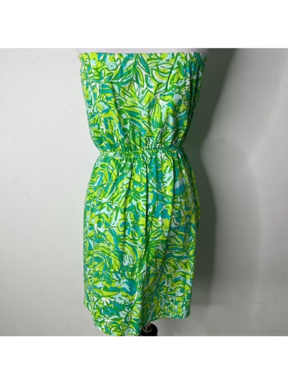 Lilly Pulitzer Windsor Strapless Dress Small Green Palm Print Pima Cotton Pocket - Picture 5 of 8